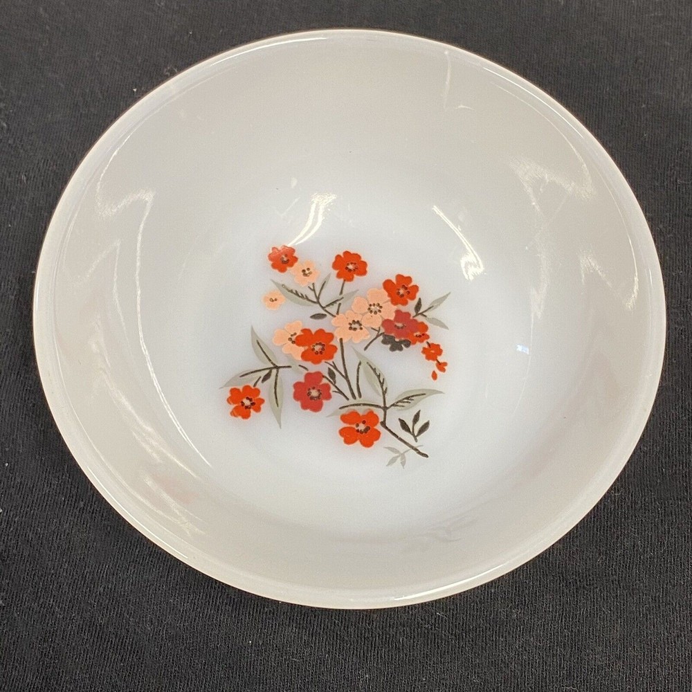 Vintage Single Fire King Milk Glass Primrose Fruit Dessert Bowl 4.5" Oven Ware